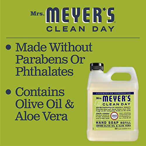 MRS. MEYER'S CLEAN DAY Hand Soap Refill, Made with Essential Oils, Biodegradable Formula, Lemon Verbena, 33 Fl. Oz - Pack Of 2