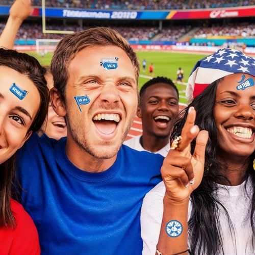 Y&C TENCOB Blue Team Spirit Tattoos Temporary -100Pcs 20 Styles | Go Team Tattoos School Spirit Stickers for Classroom Cheerleading Football Basketball Baseball Sports Games (Blue)
