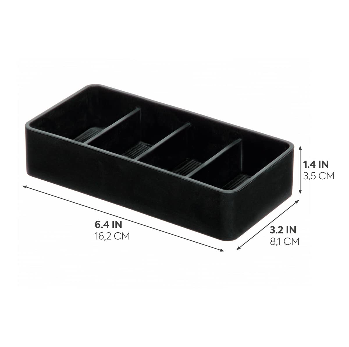 iDesign The Sarah Tanno Collection 4 Slot Silicone Cosmetic Drawer Organizer, Black