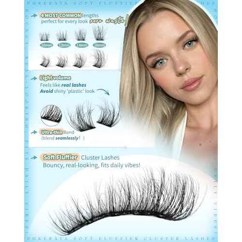 Wispy Lash Clusters Natural Eyelash Clusters 180Pcs Cluster Eyelash Extensions C Curled Cluster Lashes DIY Individual Lashes Soft Eye Lash Extension with Ultra-thin Band, 10-16MM