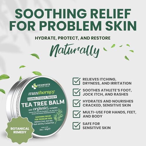 KESMEDIK Tea Tree Oil Healing Balm - Natural Antifungal & Rash Relief, 2-Pack