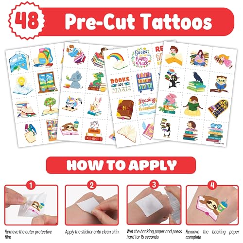 72-Piece Reading Party Favors Set - Slap Bracelets & Tattoos