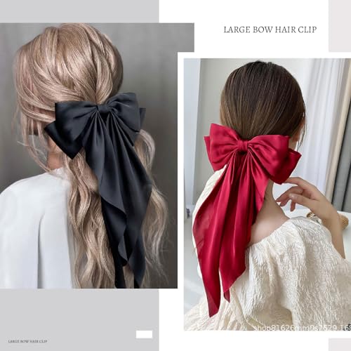 LASPERAL Hair Bow Clips 3PCS Large Ribbon Bow Hair Clips Ribbon Hair Clips Bowknot With Long Tail Tassel Bowknot Hair Clips Hair Barrettes with Bow Accessories Cute Aesthetic Hair Accessories