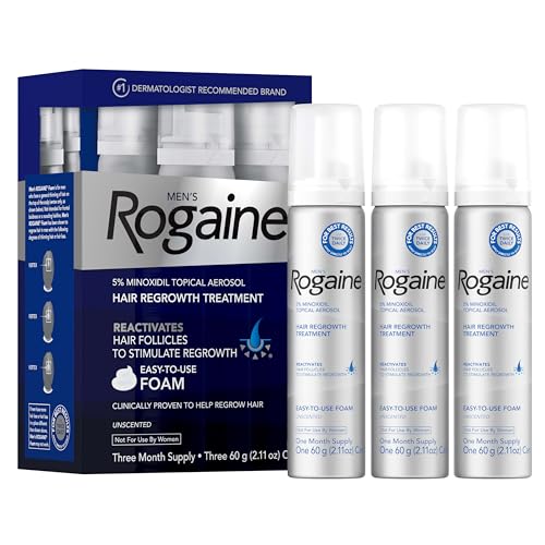 Men¡¯s Rogaine 5% Minoxidil for Men Foam, Clinically Proven Regrowth for Thinning Hair, Topical Hair Loss Treatment, Unscented Topical Aerosol, Results in 8?16 Weeks, 3-Month Supply, 3 x 2.11 oz