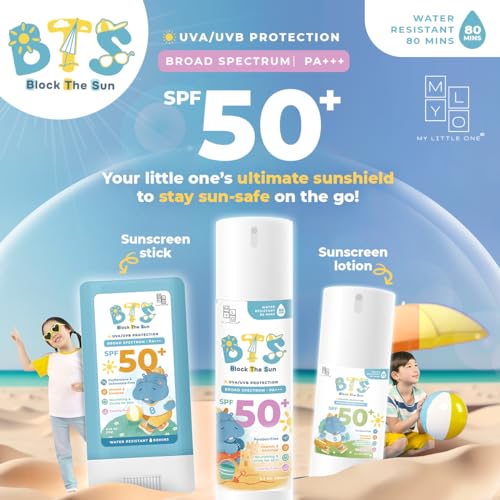 MyLO BTS SPF 50 Sunscreen, Broad-Spectrum UVA UVB Face & Skincare Protection, PA+++, Nourishing Moisturizer For All Baby, Kids & Adult Skin Types, Paraben Free, Water Resistant (15g Stick)