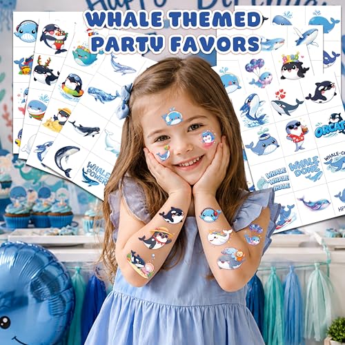 96 Cute Whale Temporary Tattoos for Kids - Ocean Party Favors
