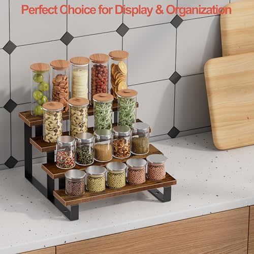 Cologne Organizer for Men, 12 Inch Wood Cologne Stand 4 Tier Perfume Organizer for Dresser, Versatile Step Display Stand Shelf for Fragrance, Skincare, Figurine, Dessert, 1 Set Brown