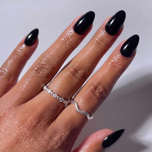ohora Gel Press On Nails - Classic Black Oval, 30 Tips