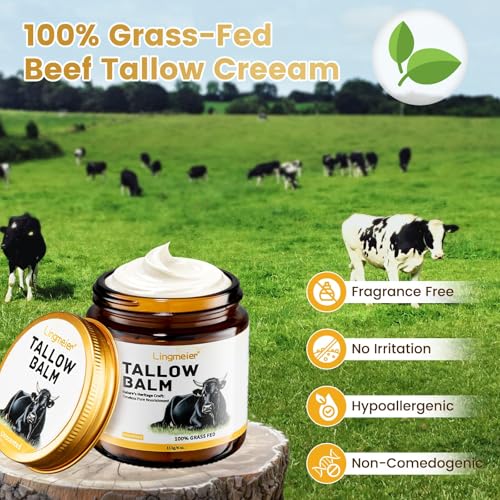 Whipped Beef Tallow and Honey Balm for Skin - Organic Grass Fed Beef Tallow for Face & Body - Natural Unscented Tallow Face Moisturizer for Sensitive Skin, Eczema & Dryness Relief (4 oz)