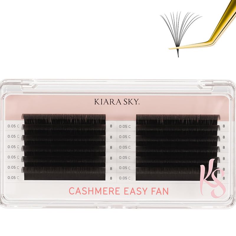 KIARA SKY LASH Premium Cashmere Easy Fan Lash Extensions | Soft Semi-matte natural finish | Fans like Butter | For Professional Eyelash Extensions Use Only | Black, (C-0.05-8MM)