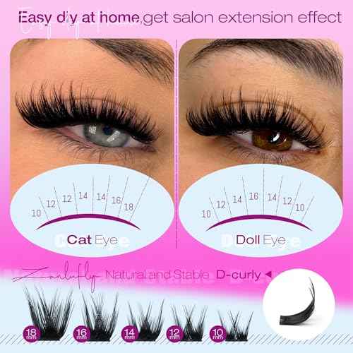 Lash Clusters Kit DIY Lash Extension Kit Volume Cluster Eyelash Extension Kit D-curly Individual lashes 10-18MM Wispy Eyelash Clusters with Lash Cluster Glue and Tweezers by zanlufly