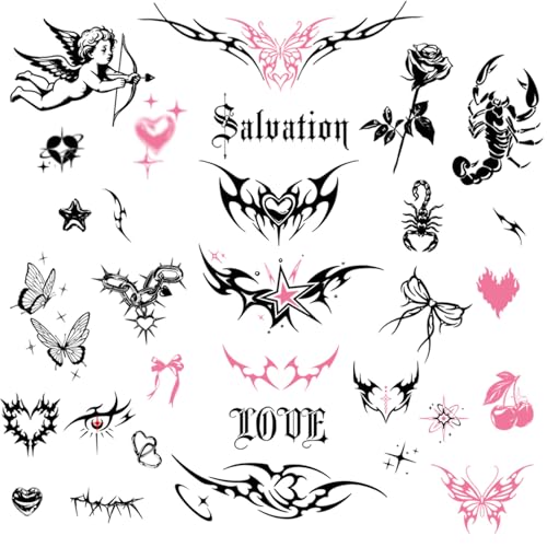 Y2K Temporary Tattoos for Women - 30+ Waterproof Designs