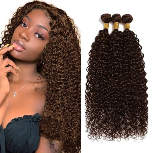 #4 Brown Kinky Curly Human Hair Bundles 20-24 Inch
