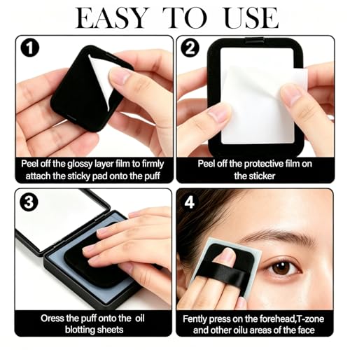 SOLASUNY 300 Sheets Black Oil Blotting Sheets with Mirror & Puff Refillable Case