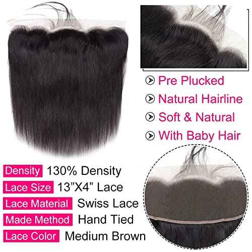 13x4 Straight HD Lace Frontal Closure Ear to Ear Hd Lace Front Human Hair Pre Plucked 100% Unprocessed Brazilian Human Hair Transparent Lace Frontal Wigs For Black Women 20 Inch
