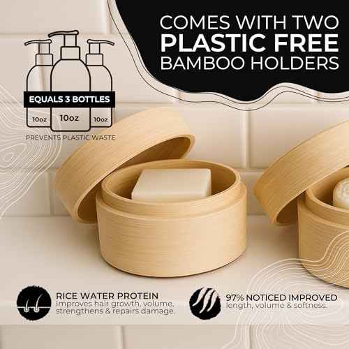 Viori Native Essence Shampoo and Conditioner Bar Set and Bamboo Holder - Made with Rice Water for Hair Growth - Handcrafted Sulfate Free Shampoo and Conditioner