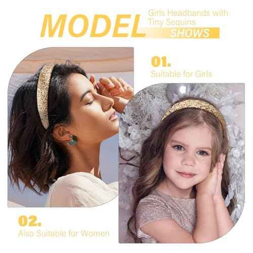 Headbands for Girls Women Glitter Gold Headband Sparkly Headband Hair Bands for Women Girls Headbands Bling Head Bands Hair Accessories for Party Holiday Back to School