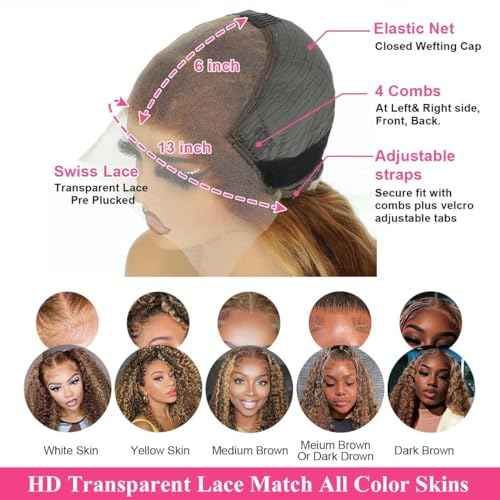 26 Inch 13x6 Deep Wave Lace Front Wigs Human Hair Honey Blonde HD Lace Frontal Wigs Ombre 4/27 Highlight Curly Lace Front Wigs Human Hair Pre Plucked with Baby Hair Water Wave Lace Frontal Wigs