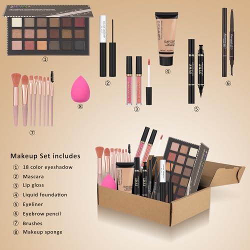 All-in-One Makeup Kit with 16 Colors Eyeshadow & Brushes