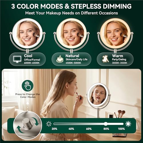 Auxmir 9" Rechargeable Makeup Mirror with 3 Color Dimming Lights