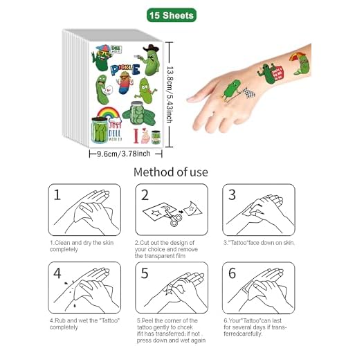138 PCS Pickle Funny Temporary Tattoos Pickle Stickers - Pickle Gifts for Pickle Stuff Lovers, Suitable for Pickle Party Decorations and Pickle Birthday Decorations party favors, 15 Sheets