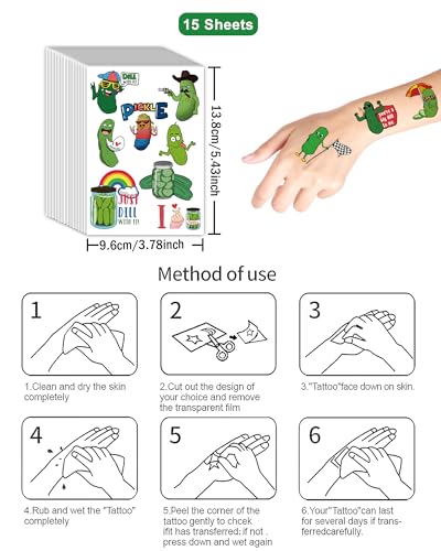 YanZonic 138 Pc Pickle Temporary Tattoos & Stickers