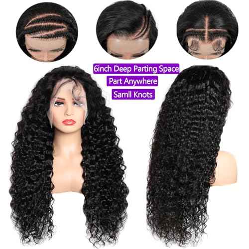 Lemoda 13x6 Water Wave Lace Front Wigs Human Hair 18 inch HD Lace Brazilian 15A Deep Wave Frontal Wigs 180% Density 13x6 Curly Human Hair Wig with Baby Hair Glueless Water Wave Wig For Black Women