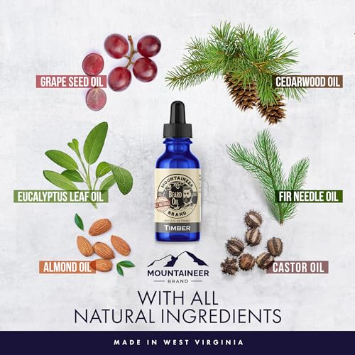Mountaineer Brand Natural Beard Oil with Timber Scent | Made in West Virgina | Hydrates, Moisturises, Softens & Conditions for Beard Growth | Treats Dry Itchy Beards for Men | 2oz
