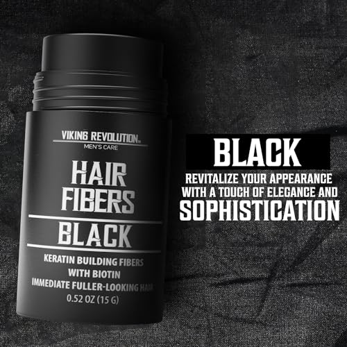 Viking Revolution Black Hair Fibers for Thinning Hair Men - Thick Fiber for Bald Spot Cover Up - Hair Building Fibers with Kerating and Biotin - Hair Fiber for Men for Thicker and Fuller Look (0.52oz)