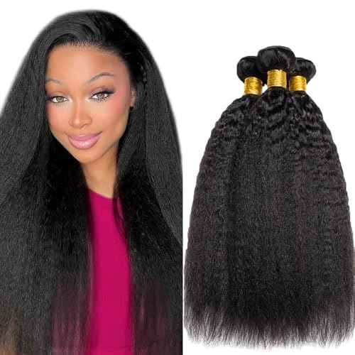 Kinky Straight Bundles Human Hair Natural Black Color 8 10 12 Inch Brazilian Unprocessed Virgin Hair Extensions