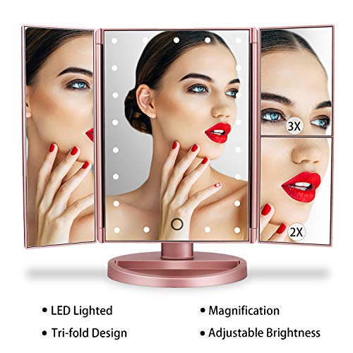 deweisn Tri-Fold Lighted Vanity Mirror with 21 LED Lights & 3X Magnification