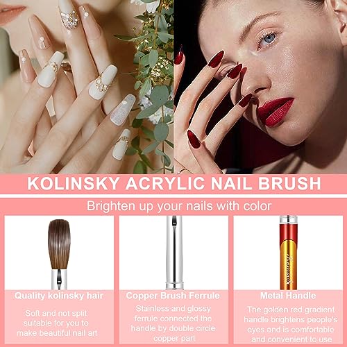 KEMEISI Acrylic Nail Brush Size 14, 100% Pure Kolinsky Nail Art Brushes for Acrylic Application, Sturdy Handle Oval Shaped Acrylic Powder Nail Design Tools for Professional Manicure DIY