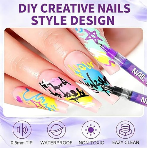 12-Color Nail Art Pen Set for DIY Gel Nails Design