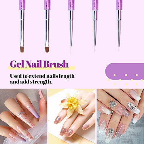 Nail Art Brushes Set, YIHUALE 5PCS Nail Art Design Pen Painting Tools Nail Liner Brush for Home DIY Manicure and Professional Nail Salon (5PCS Double-Ended Multicolor)