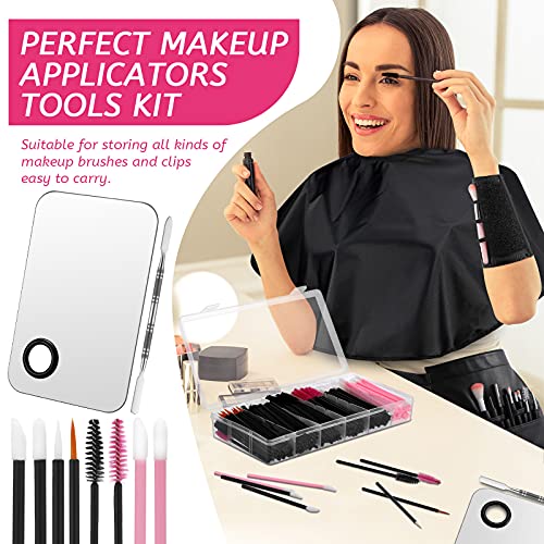 268 Pieces Disposable Makeup Tools Kit, Includes Eyeliner Brushes Makeup Short Waterproof Cape Stainless Steel Palette Mascara Wands Lipstick Applicators Plastic Organizer Box Bag Armband Cleaner