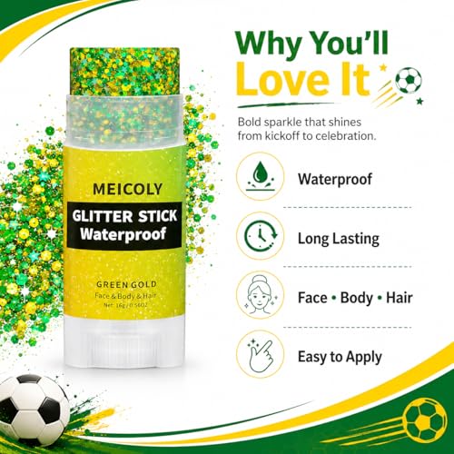 MEICOLY Brazil Glitter Stick for Soccer Events - Yellow & Green