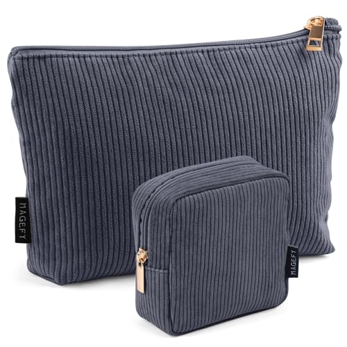 MAGEFY Corduroy Makeup Bag Set - 2 Mini Organizers with Pockets