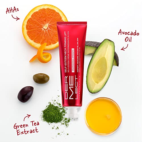 Dermelect Self-Esteem Neck Firming Lift Professional - Anti Aging Cream with Agefinity, Squalene, Green Tea Toning Hydrating Firming Treatment for Crepey Sagging Skin, Tech Neck 2 oz