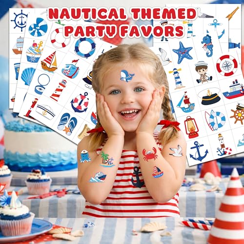 96 PCS Nautical Temporary Tattoos for Kids | Ocean Boat Party Favors