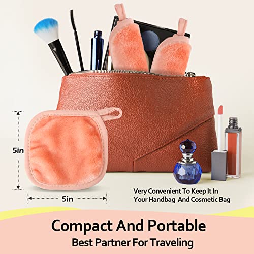 HOMEXCEL Makeup Remover Cloth 12 Pack, Reusable Makeup Remover Pads, Washable Ultra Soft Facial Cleansing Cloths For All Skin Types, 5 X 5 In, Pink