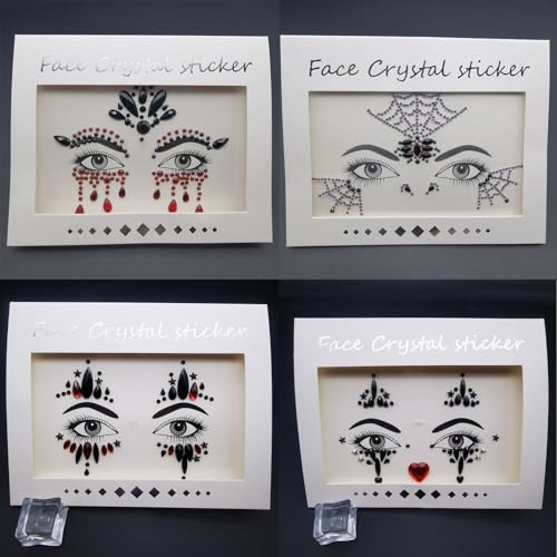 4-Piece Face Gems Halloween Stickers with Spider Web Design