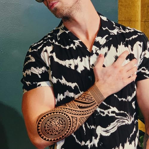 Tribal Temporary Tattoo Half Sleeve - 10 Sheet Black Polynesian