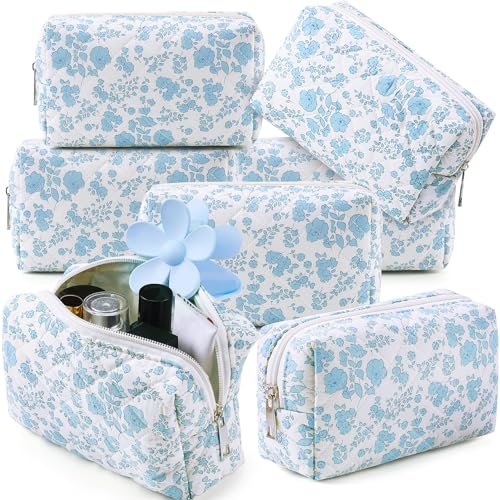 Paterr 6-Pack Quilted Cotton Makeup Bags Set - Bridesmaid Gift