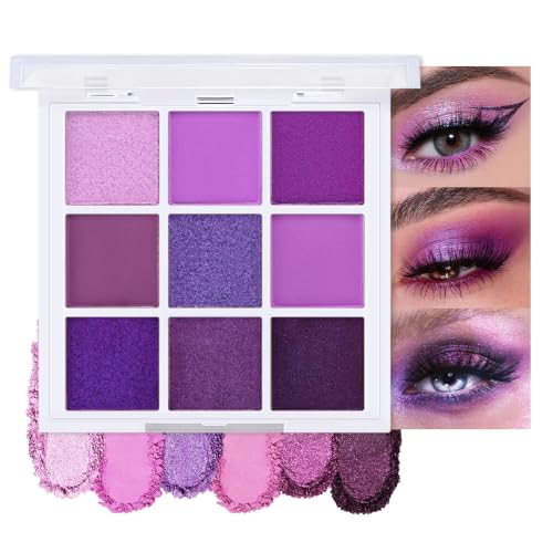 9 Color Purple Glitter Eyeshadow Palette - Matte Shimmer Smokey