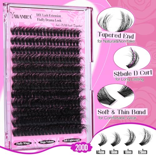 Yawamica 200D Fluffy Lash Clusters 14-20mm D Curl Extensions