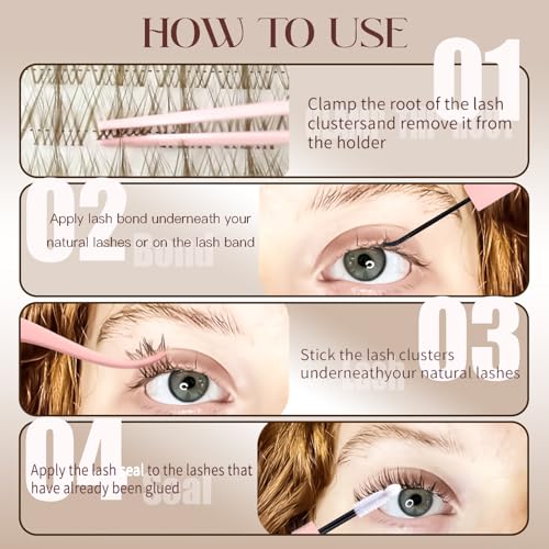 DAODER Brown Lash Clusters Natural Clear Band Brown Eyelash Clusters with Spikes 13mm Short Individual Lashes C Curl Wispy Cluster Eyelash Extensions DIY Lash Extensions for Doll Eyes Look 140pcs