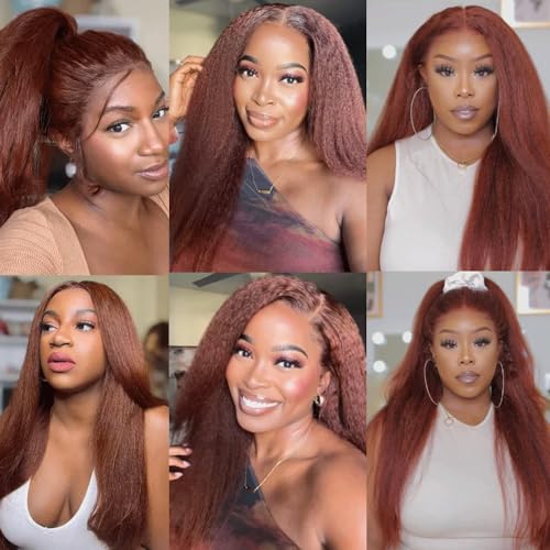 Color #33 Reddish Brown Kinky Straight Hair Bundles 26 28 30 Inch