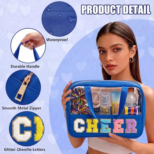 Cheer-Navy Blue Chenille Patch Clear Cosmetic Bag by Kryzmet – Waterproof Travel Organizer