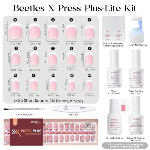 Beetles Extra Short Pink French Nail Tip Press On Kit 210Pcs C - XS