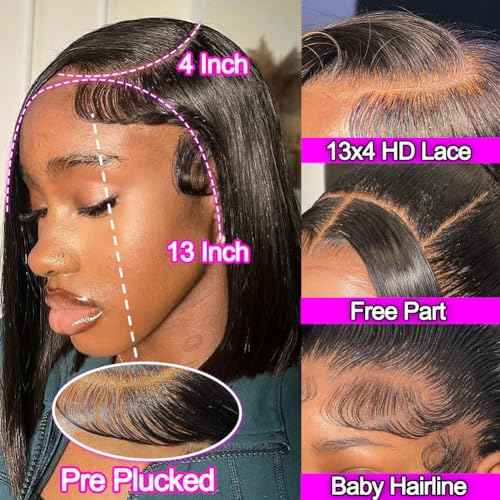 Lace Front Bob Wig Human Hair Short Bob Wigs for Black Women 13x4 Lace Wigs Human Hair Pre Plucked Straight Natural Color 180 Density 14 Inch